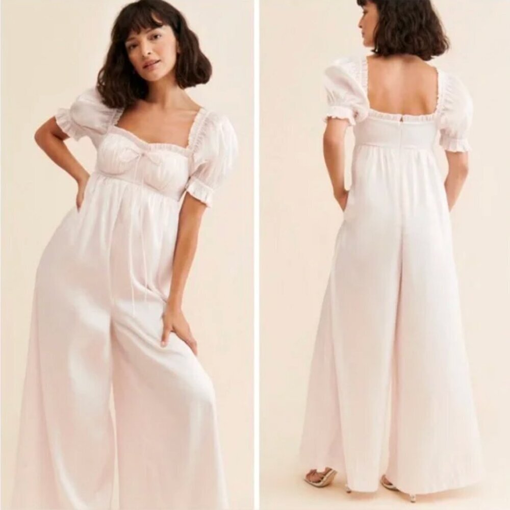 Selkie Seashell Wide Leg Jumpsuit in Pink/Ivory, Size XS